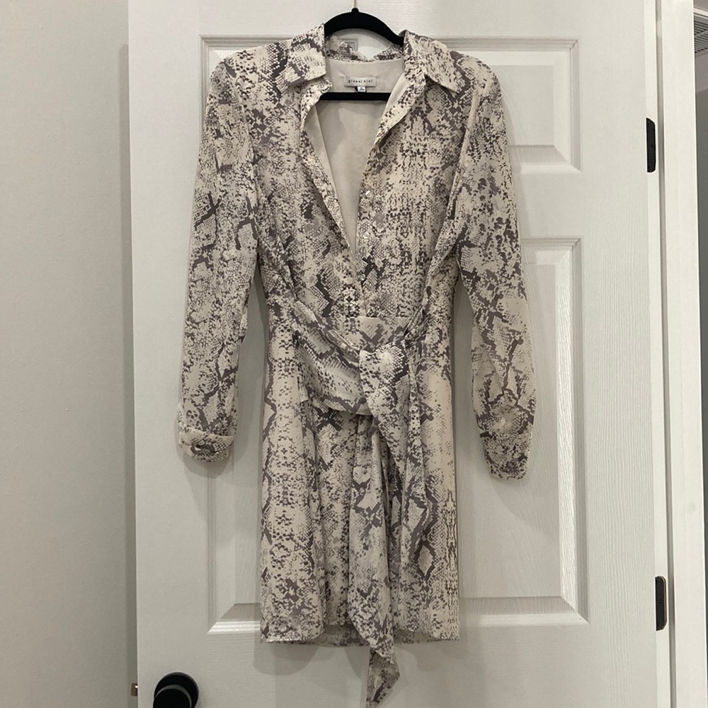 Cream print dress with front tie